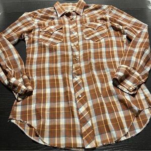 Vintage Brown Plaid Button-Down Shirt